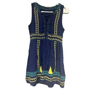 THML Women's Boho Navy‎ Embroided Sleeveless Tassel Dress Size Small
